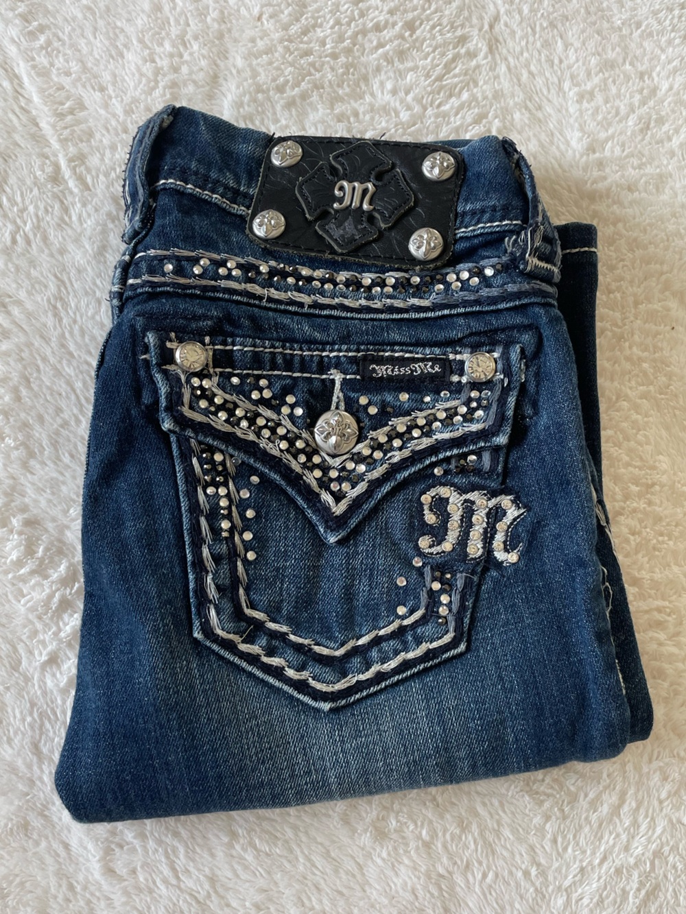 Miss Me Low Rise Bootcut Jeans Size 24 Style JE5453B7X Western Dark Wash Y2K